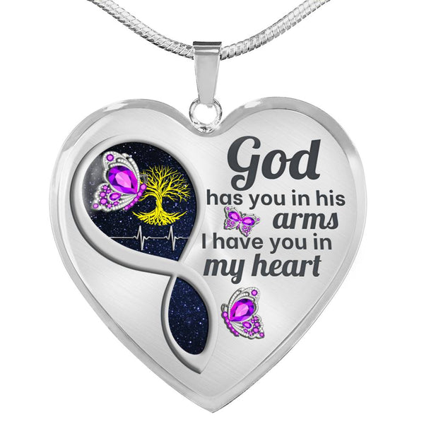 Violet Butterfly God Has You Memorial Heart Pendant Necklace HNLVBC0014