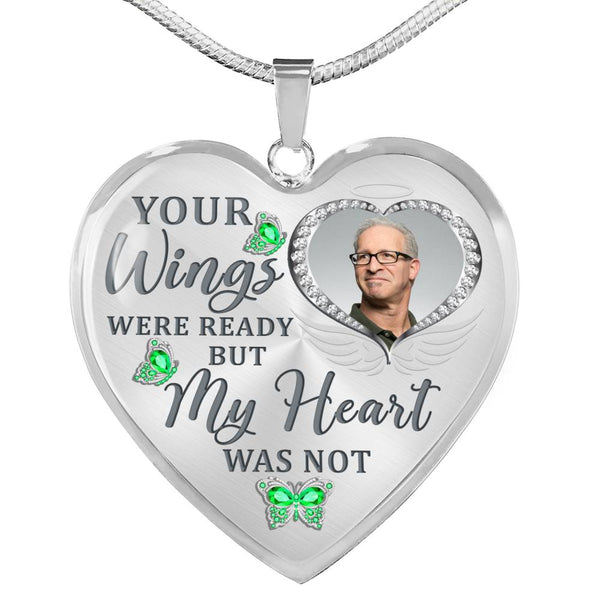 Aquamarine Butterfly Your Wings Were Ready Memorial Heart Pendant Necklace HNLVBC0010