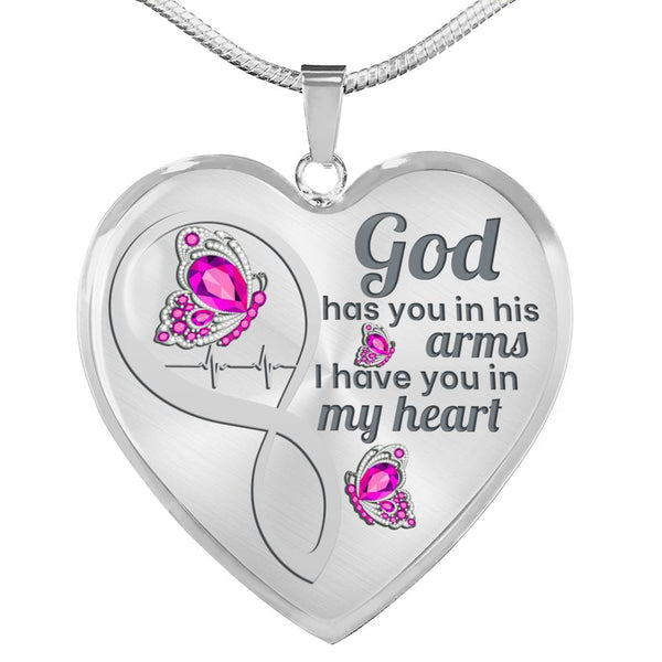 Magenta Butterfly God Has You Memorial Heart Pendant Necklace HNLVBC0003