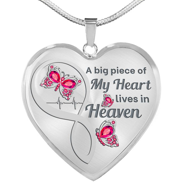 Pink Butterfly A Big Piece Memorial Heart Pendant Necklace HNLVBC0006
