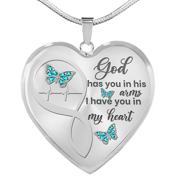 Turquoise Butterfly God Has You Memorial Heart Pendant Necklace HNLVBC0001