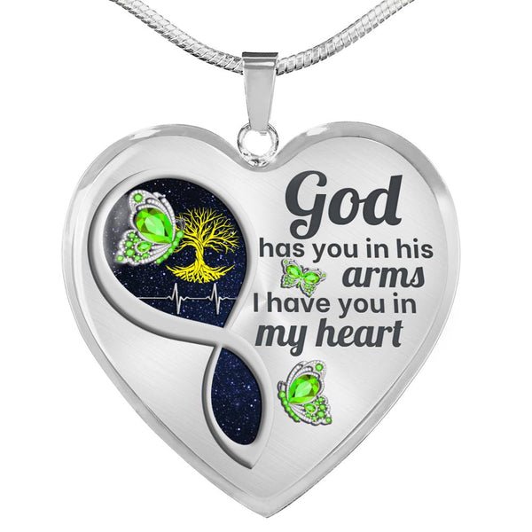 Green Butterfly God Has You Memorial Heart Pendant Necklace HNLVBC0014