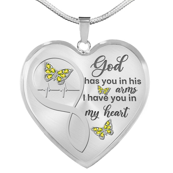 Yellow Butterfly God Has You Memorial Heart Pendant Necklace HNLVBC0001