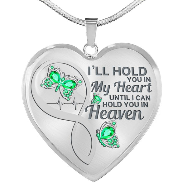 Aquamarine Butterfly Hold You In My Heart Memorial Heart Pendant Necklace HNLVBC0007