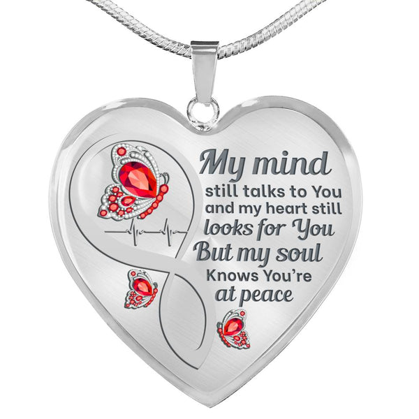 Red Butterfly My Mind Memorial Heart Pendant Necklace HNLVBC0002