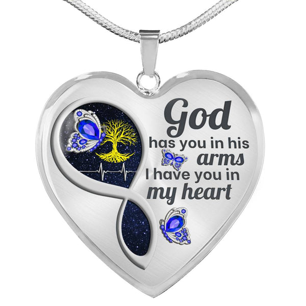 Blue Butterfly God Has You Memorial Heart Pendant Necklace HNLVBC0014
