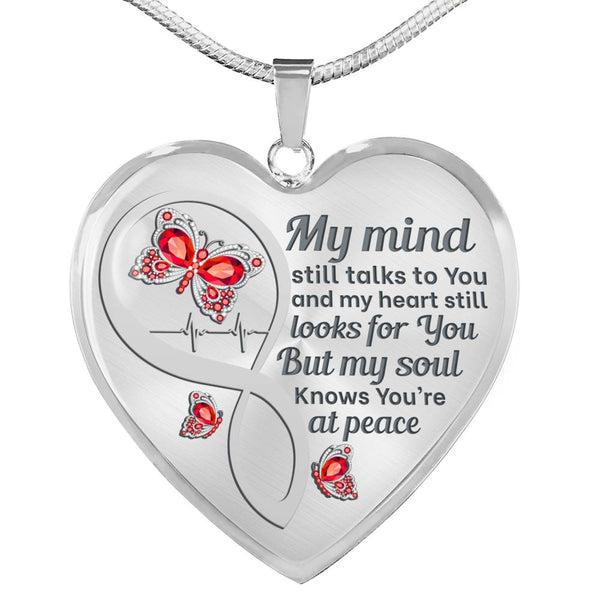 Red Butterfly My Mind Memorial Heart Pendant Necklace HNLVBC0005