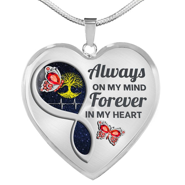 Red Butterfly Always In My Mind Memorial Heart Pendant Necklace HNLVBC0017