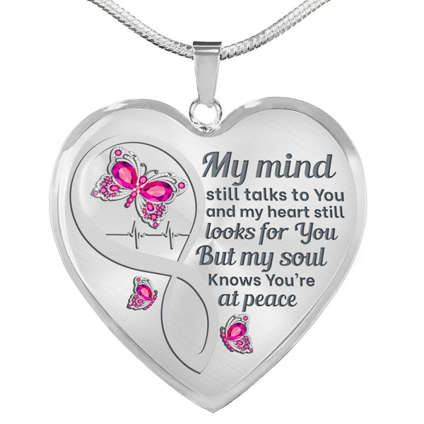 Pink Butterfly My Mind Memorial Heart Pendant Necklace HNLVBC0005
