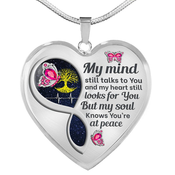 Pink Butterfly My Mind Memorial Heart Pendant Necklace HNLVBC0012