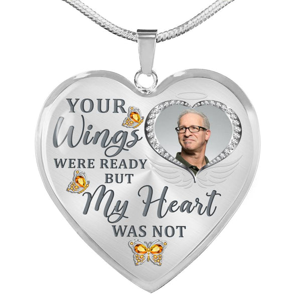 Orange Butterfly Your Wings Were Ready Memorial Heart Pendant Necklace HNLVBC0010