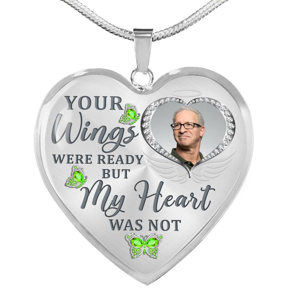 Green Butterfly Your Wings Were Ready Memorial Heart Pendant Necklace HNLVBC0010