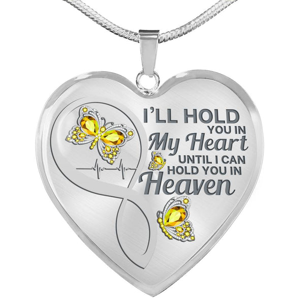 Yellow Butterfly Hold You In My Heart Memorial Heart Pendant Necklace HNLVBC0007