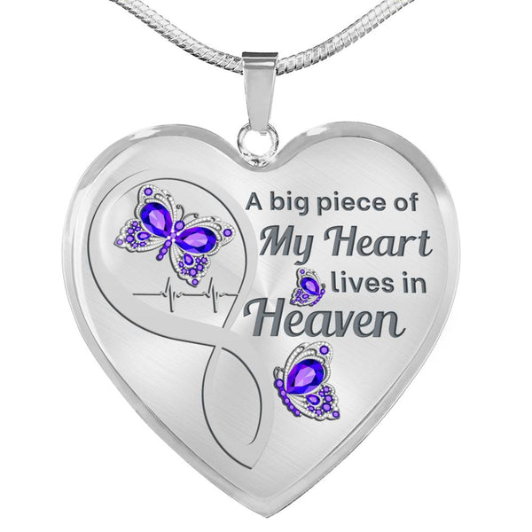 Purple Butterfly A Big Piece Memorial Heart Pendant Necklace HNLVBC0006