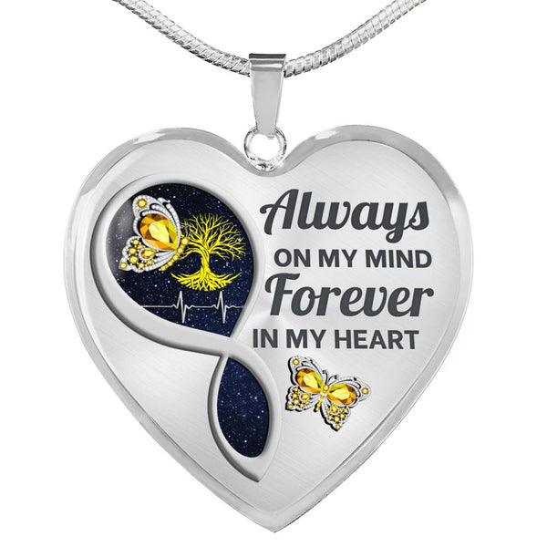 Yellow Butterfly Always In My Mind Memorial Heart Pendant Necklace HNLVBC0017