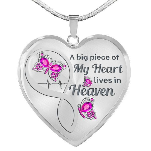 Magenta Butterfly A Big Piece Memorial Heart Pendant Necklace HNLVBC0006