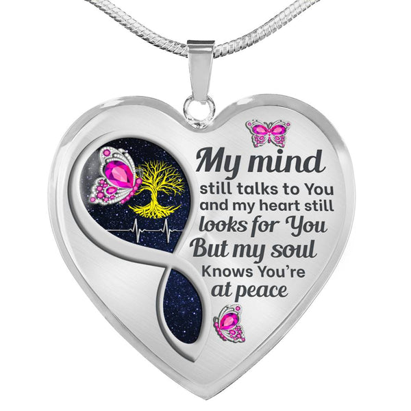 Magenta Butterfly My Mind Memorial Heart Pendant Necklace HNLVBC0012
