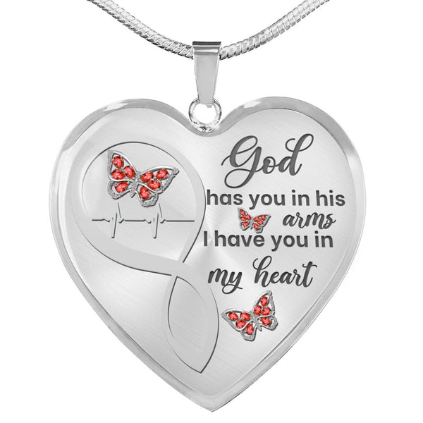 Red Butterfly God Has You Memorial Heart Pendant Necklace HNLVBC0001