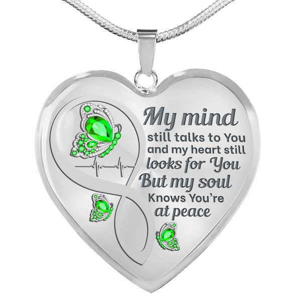 Green Butterfly My Mind Memorial Heart Pendant Necklace HNLVBC0002
