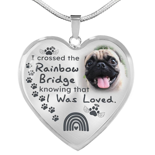 Pet Paw Rainbow Bridge Personalized Memorial Heart Pendant Necklace HNLVBC0022