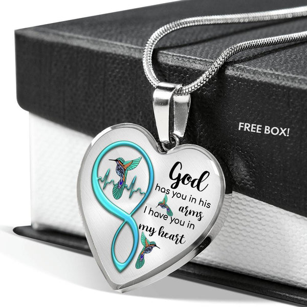 KT0083 Hummingbird God Has You In His Arms I Have You In My Heart Love Turquoise Infinity Heartbeat Heart Pendant Luxury Necklace with Back Engraving