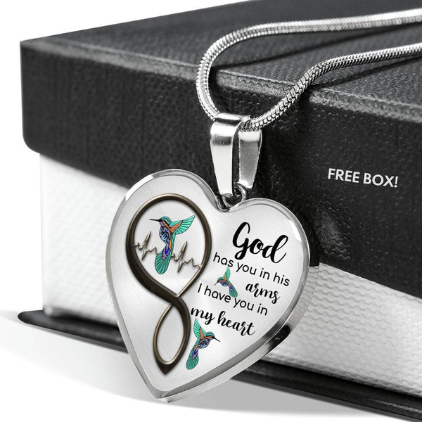 KT0076 Hummingbird God Has You In His Arms I Have You In My Heart Love Infinity Heartbeat Heart Pendant Luxury Necklace with Back Engraving