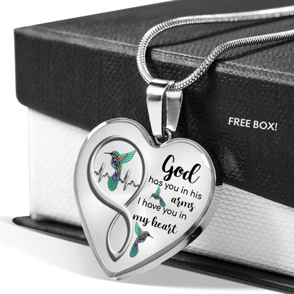 KT0085 Turquoise Hummingbird God Has You In His Arms I Have You In My Heart Love Infinity Heartbeat Heart Pendant Luxury Necklace with Back Engraving