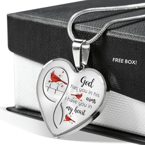 God Has You In His Arms Bird Red Flower SB00013 Heart Pendant Luxury Necklace with Back Engraving
