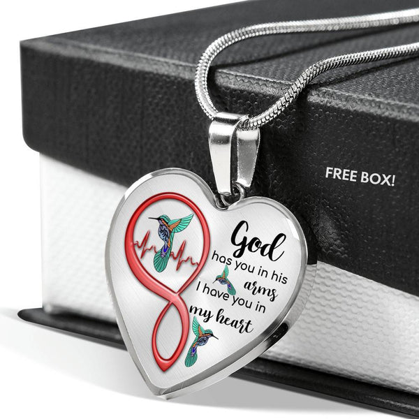 KT0078 Hummingbird God Has You In His Arms I Have You In My Heart Red Love Infinity Heartbeat Heart Pendant Luxury Necklace with Back Engraving