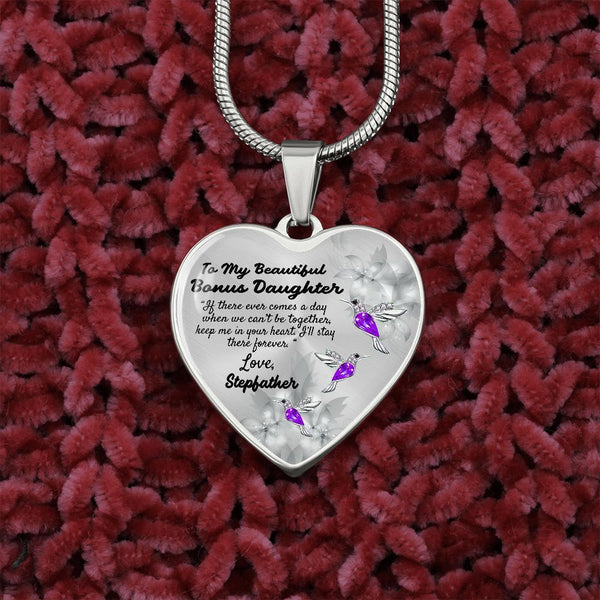 To My Beautiful Bonus Daughter Heart Necklace Birthday Gift, Christmas Gift From Stepfather