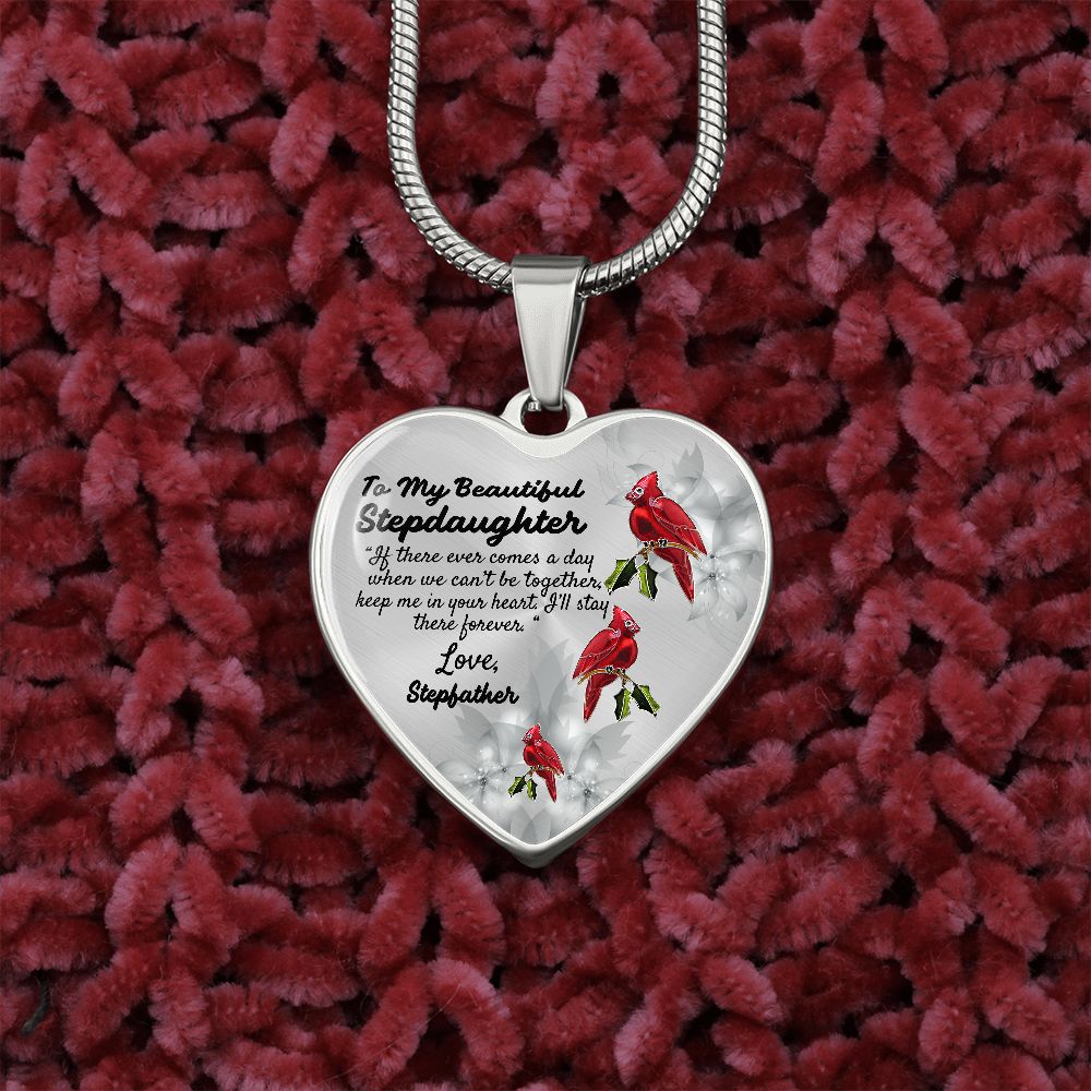 To My Beautiful Stepdaughter Heart Necklace Birthday Gift, Christmas Gift From Stepfather