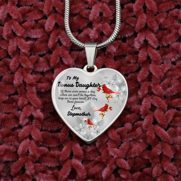 To My Bonus Daughter Heart Necklace Birthday Gift, Christmas Gift From Stepmother