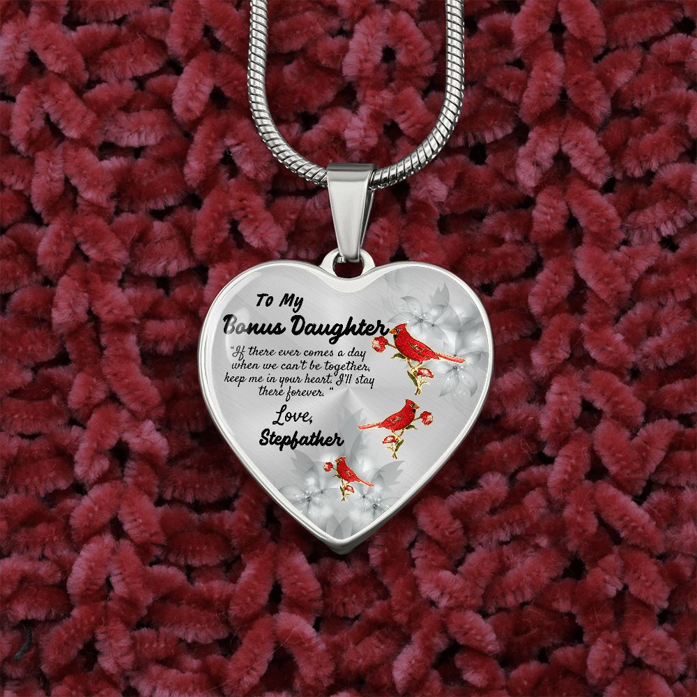To My Bonus Daughter Heart Necklace Birthday Gift, Christmas Gift From Stepfather