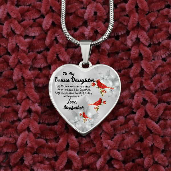 To My Bonus Daughter Heart Necklace Birthday Gift, Christmas Gift From Stepfather