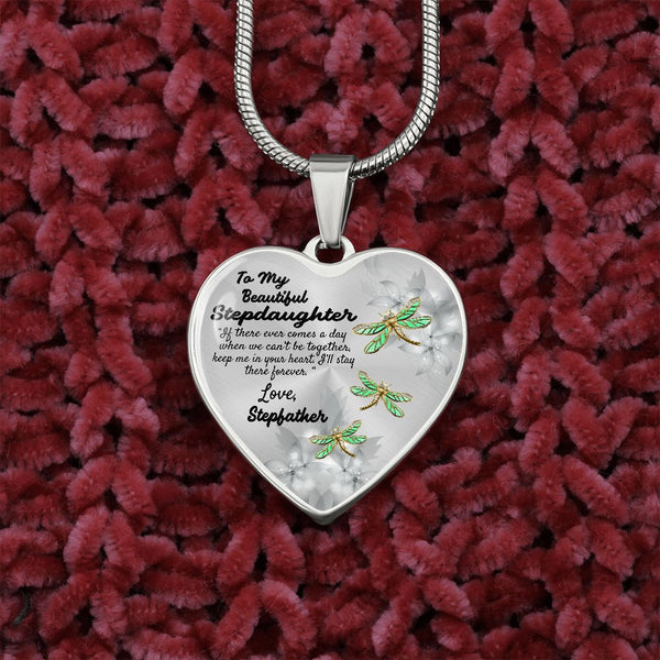 To My Beautiful Stepdaughter Heart Necklace Birthday Gift, Christmas Gift From Stepfather