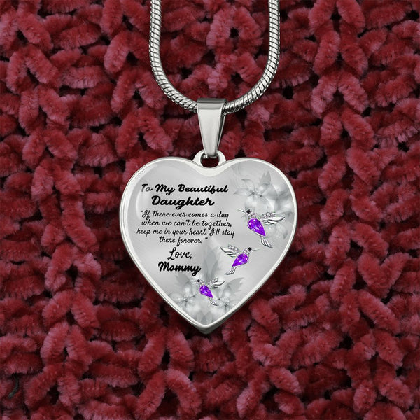 To My Beautiful Daughter Heart Necklace Birthday Gift, Christmas Gift From Mommy