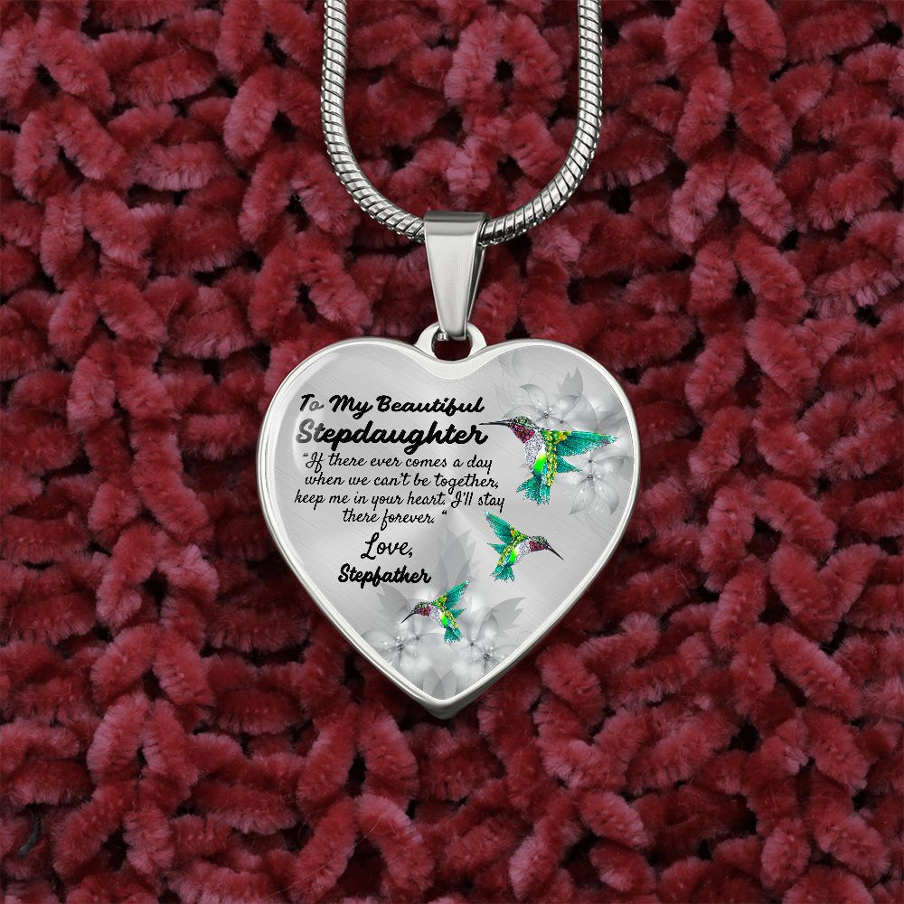 To My Beautiful Stepdaughter Heart Necklace Birthday Gift, Christmas Gift From Stepfather