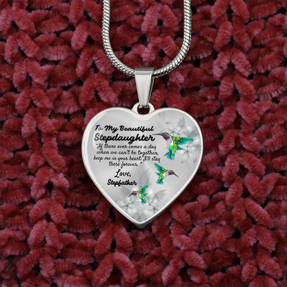 To My Beautiful Stepdaughter Heart Necklace Birthday Gift, Christmas Gift From Stepfather