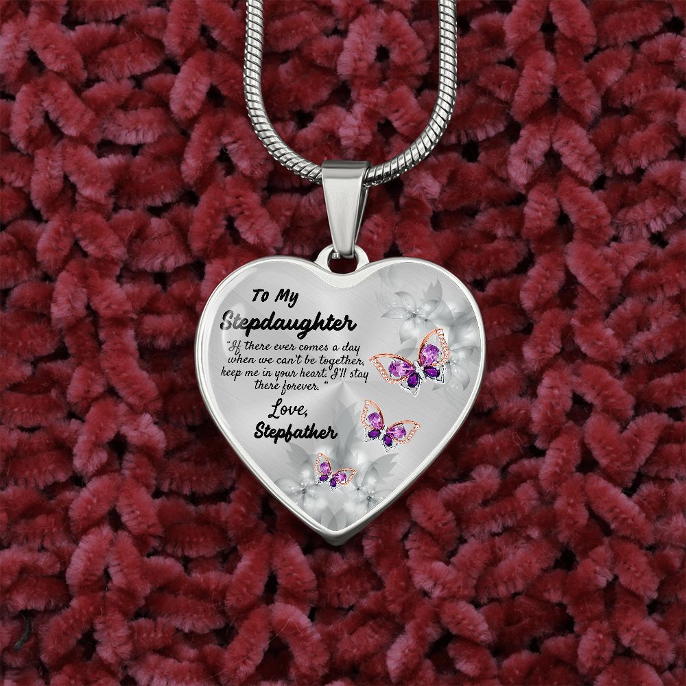 To My Stepdaughter Heart Necklace Christmas Gift, Birthday Gift From Stepfather