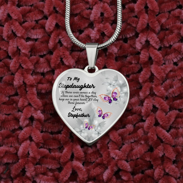To My Stepdaughter Heart Necklace Christmas Gift, Birthday Gift From Stepfather