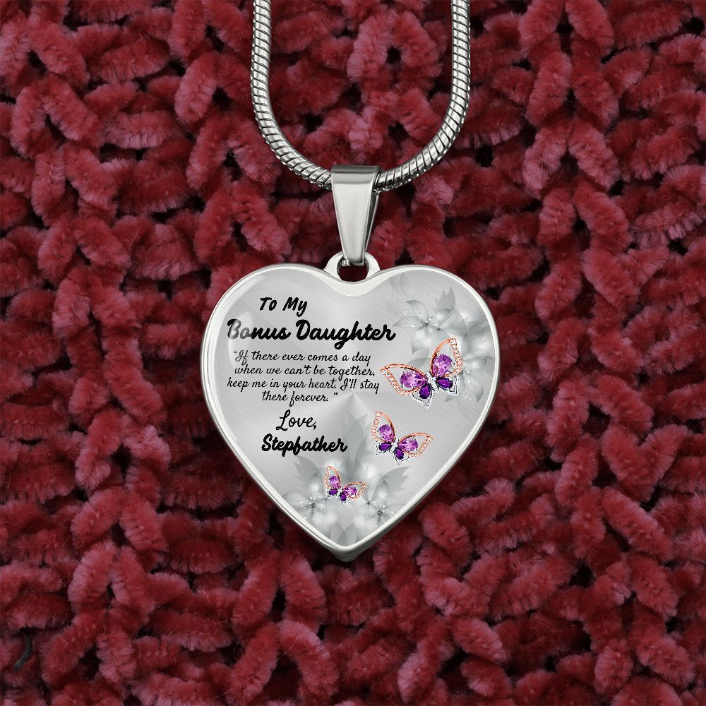 To My Bonus Daughter Heart Necklace Christmas Gift, Birthday Gift From Stepfather