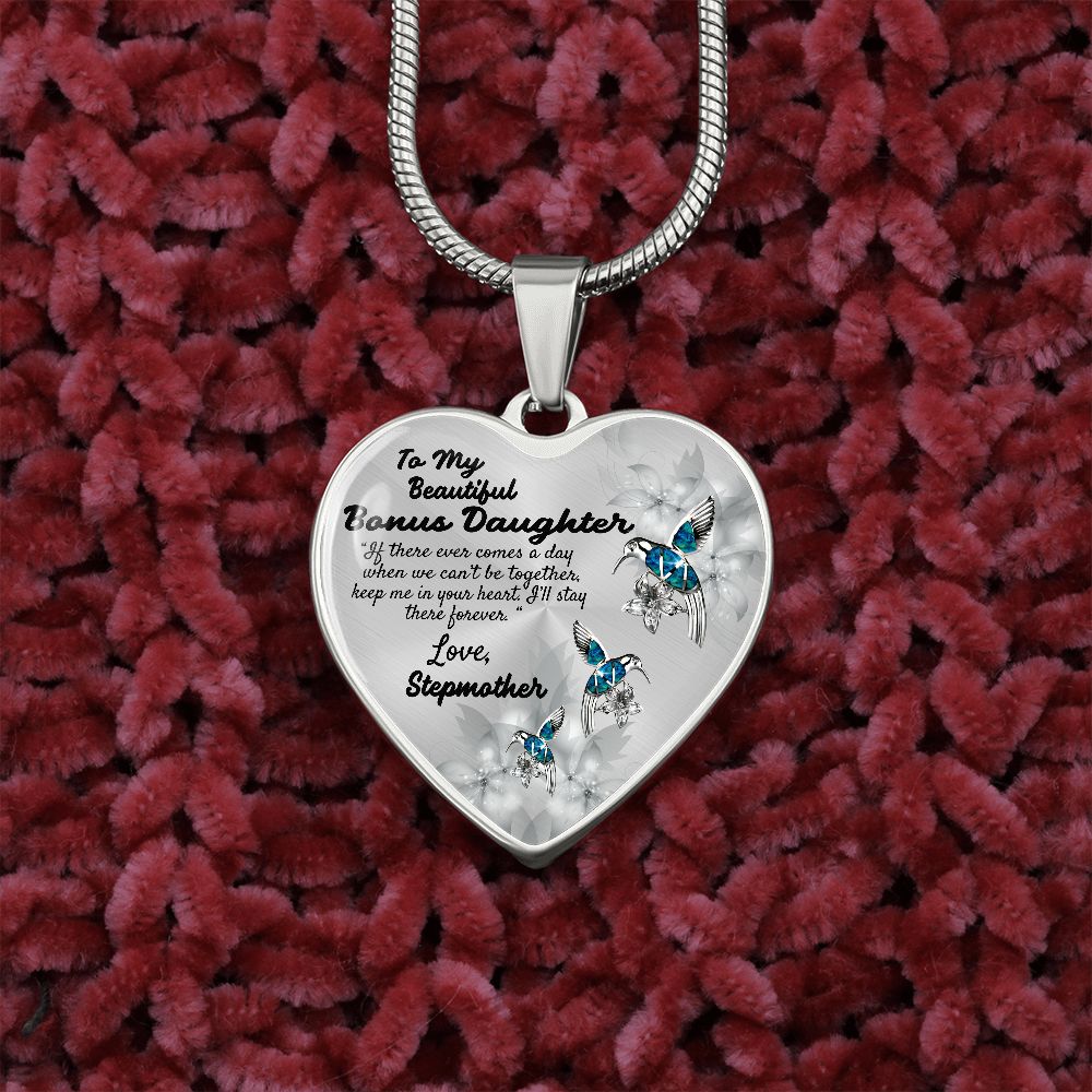 To My Bonus Daughter Heart Necklace Birthday Gift, Christmas Gift From Stepmother