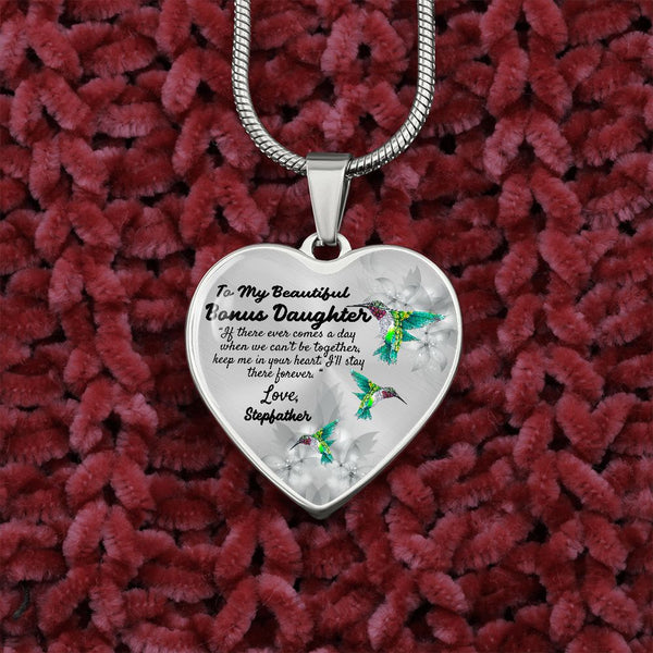 To My Beautiful Bonus Daughter Heart Necklace Birthday Gift, Christmas Gift From Stepfather