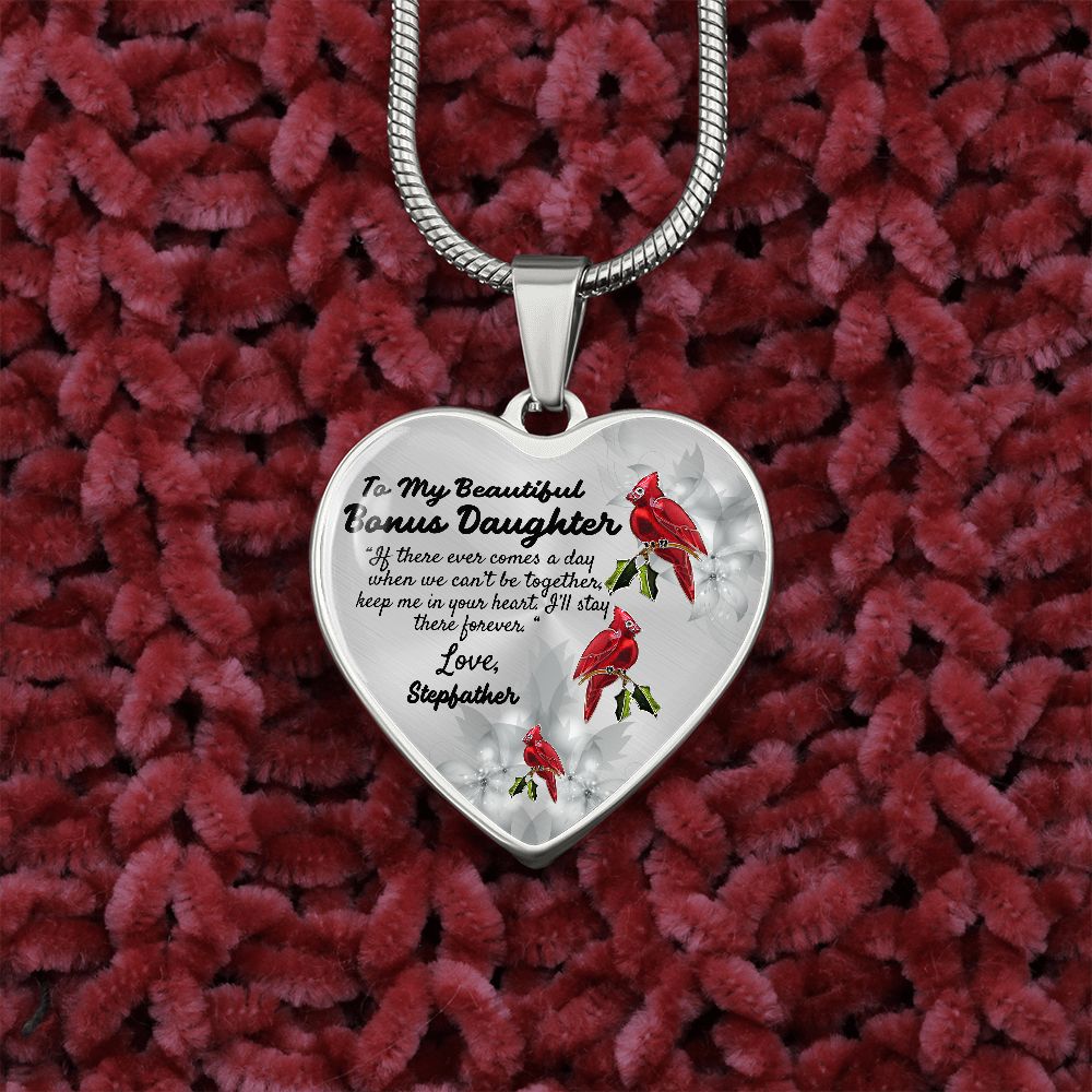 To My Beautiful Bonus Daughter Heart Necklace Birthday Gift, Christmas Gift From Stepfather