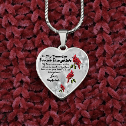 To My Beautiful Bonus Daughter Heart Necklace Birthday Gift, Christmas Gift From Stepfather
