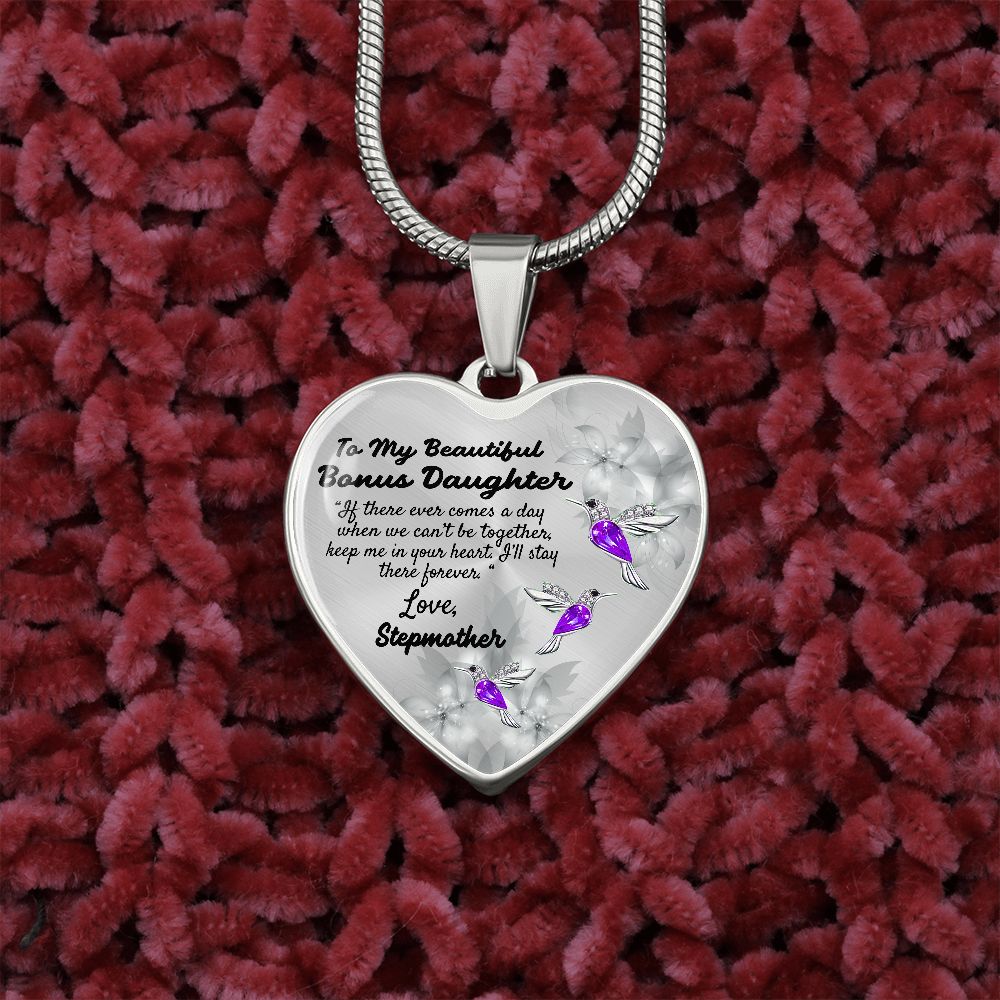 To My Beautiful Bonus Daughter Heart Necklace Birthday Gift, Christmas Gift From Stepmother