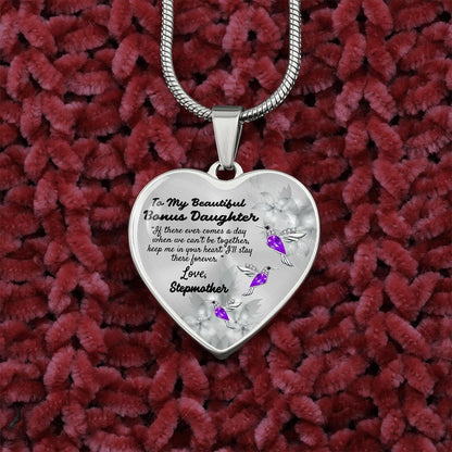 To My Beautiful Bonus Daughter Heart Necklace Birthday Gift, Christmas Gift From Stepmother