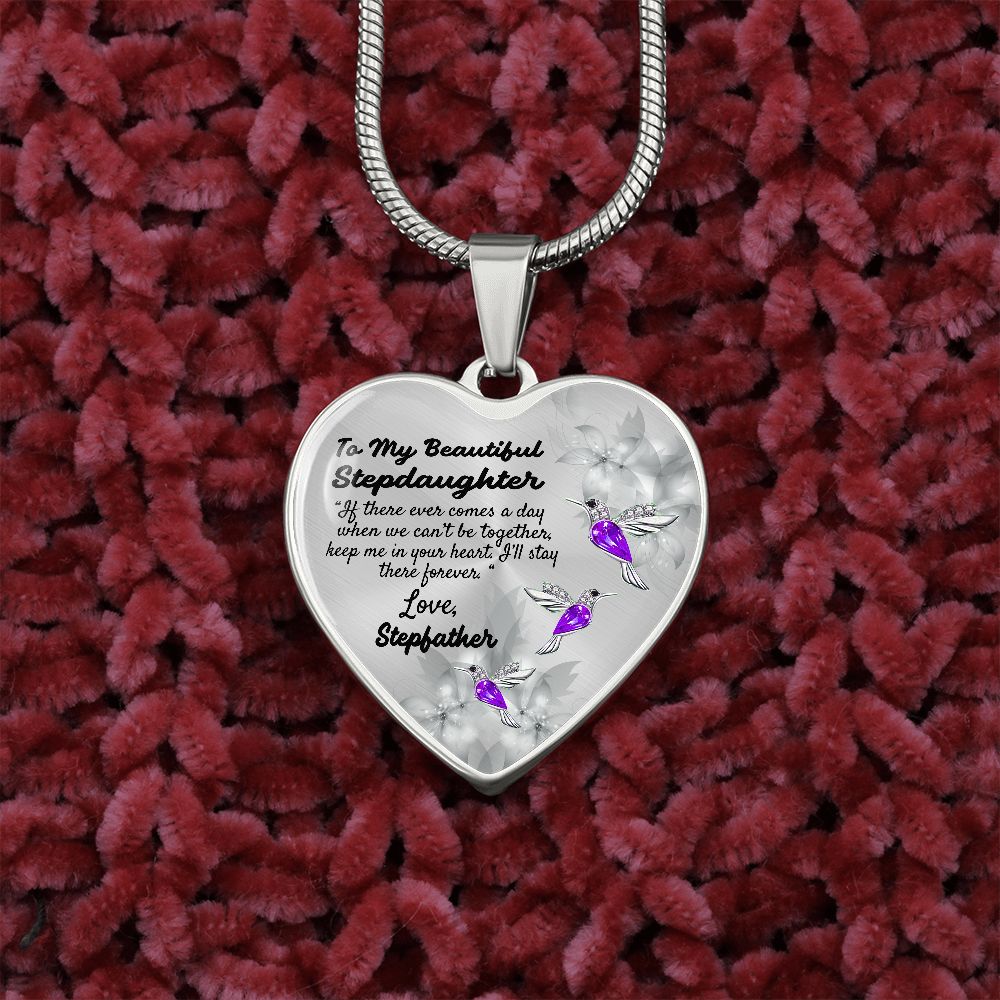 To My Beautiful Stepdaughter Heart Necklace Birthday Gift, Christmas Gift From Stepfather