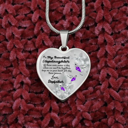 To My Beautiful Stepdaughter Heart Necklace Birthday Gift, Christmas Gift From Stepfather