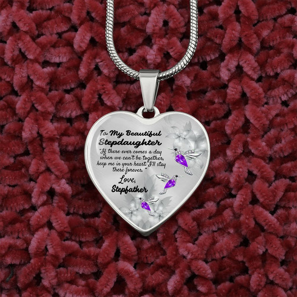 To My Beautiful Stepdaughter Heart Necklace Birthday Gift, Christmas Gift From Stepfather